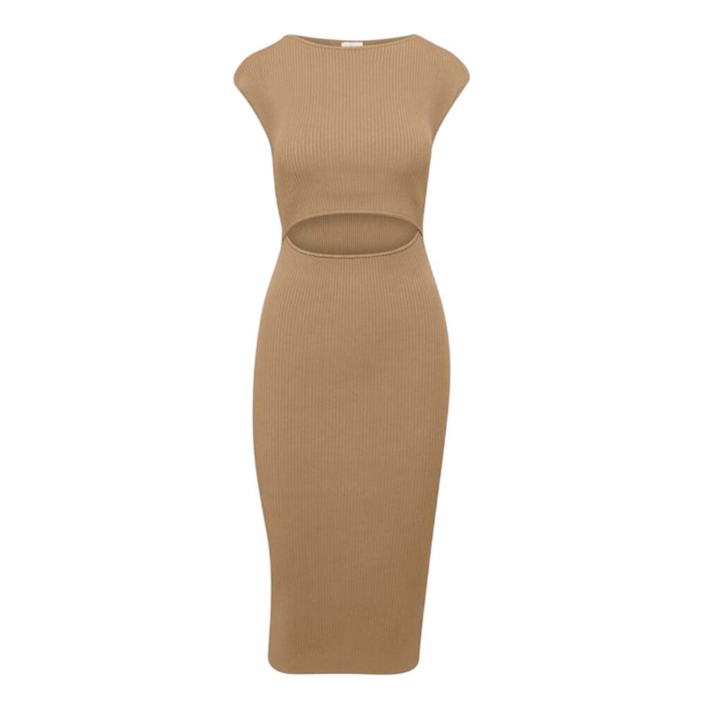 Wilfred Ribbed Gold Camel Cutout Midi Dress Size S NWT